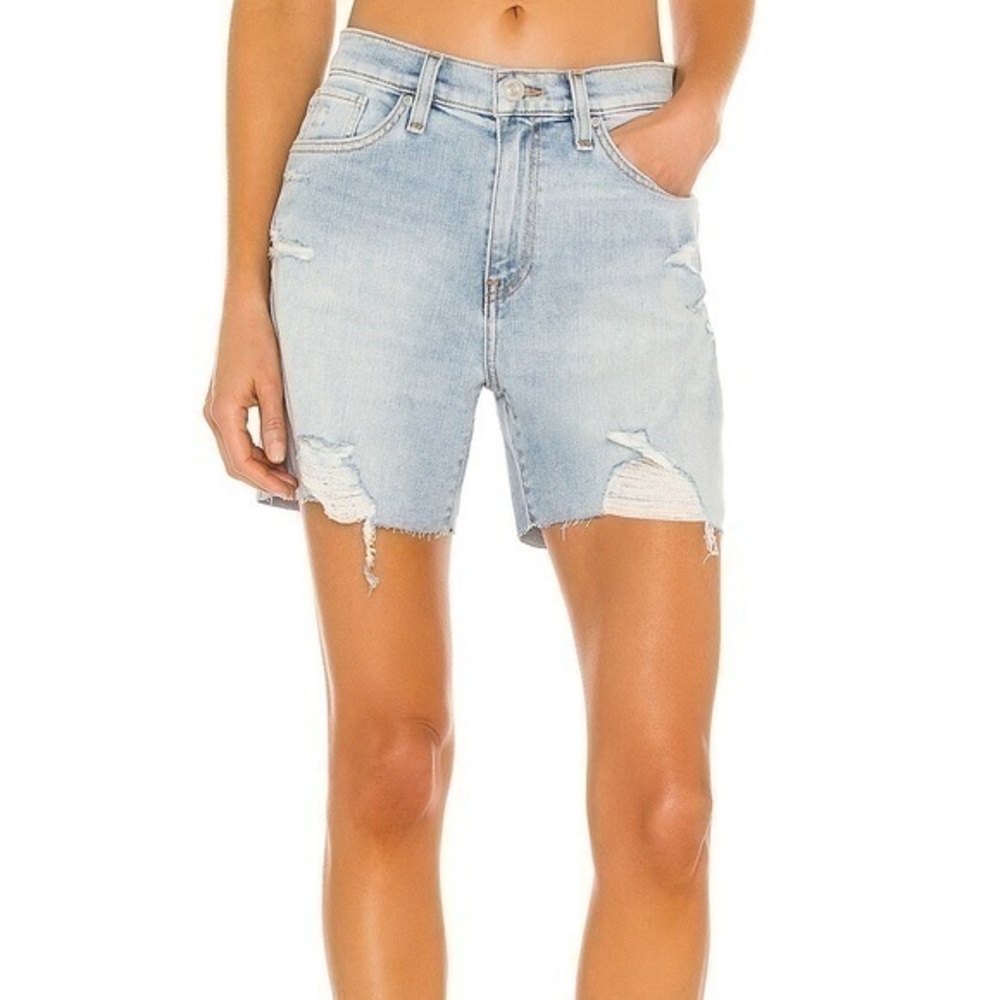 Hudson Jeans Devon High-Rise Distressed Biker Shorts in‎ Lift Me Up Size 24 New